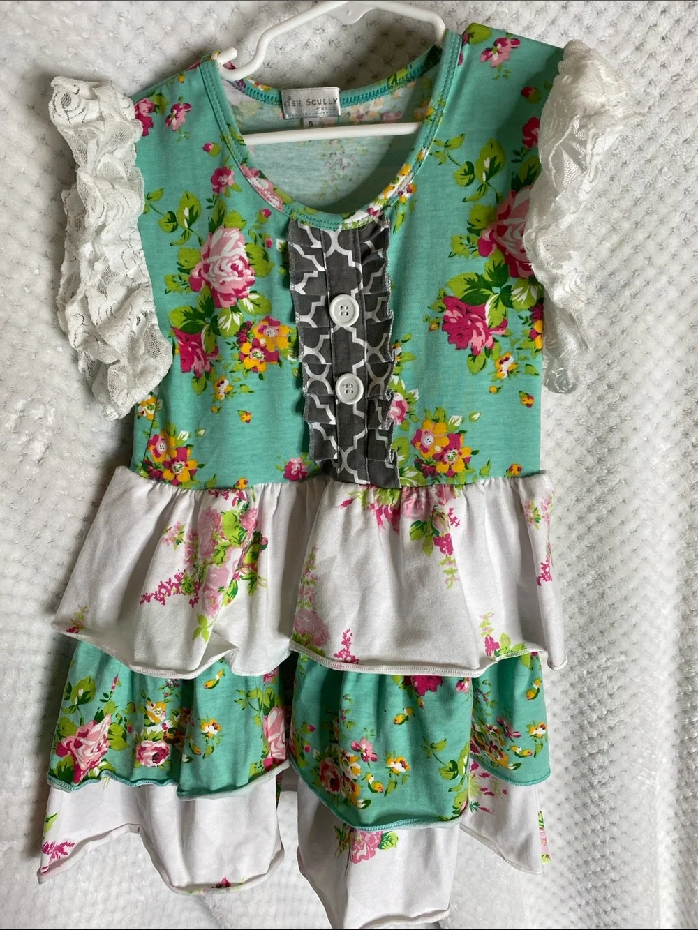 Trish Scully Child Floral Ruffle Capri Set with Lace Sleeves